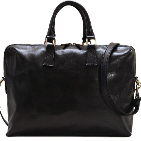 The Floto Milano Slim leather briefcase is a men's  bag that is handcrafted in Italy.  This is the Milano Slim  in Black.